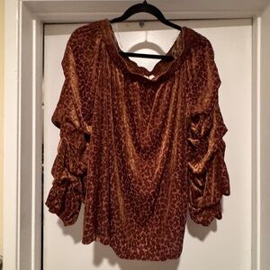 Easel Women’s Velvet Ruffle-Sleeve Blouse - Rust Brown